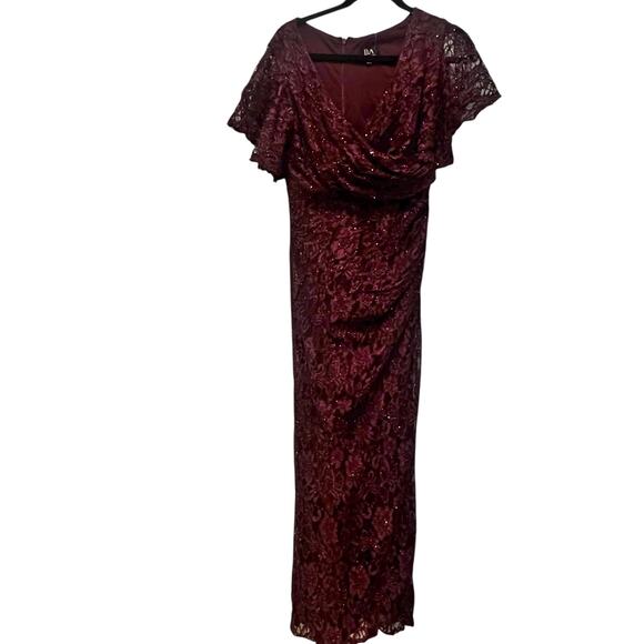 Besty & Adam Women's Eyelash-Lace Flutter-Sleeve Long Dress Size 8 NWT - Picture 8 of 11